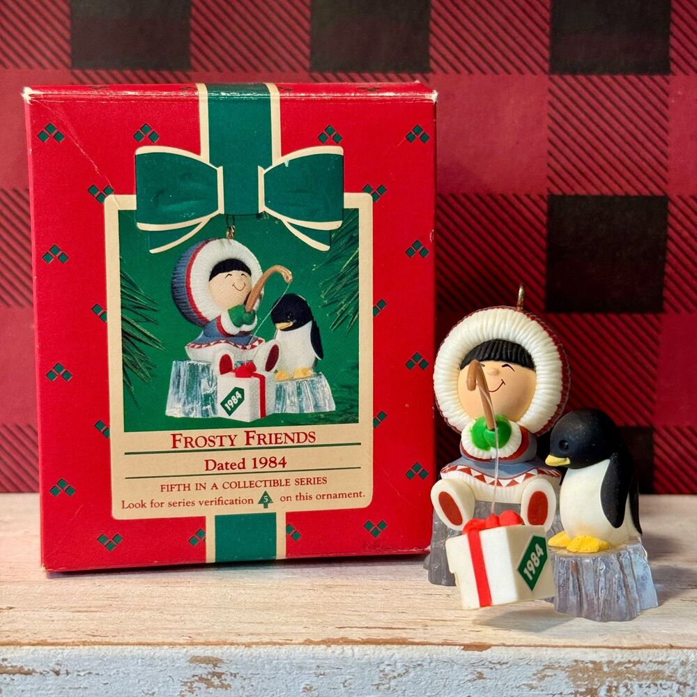1984 Hallmark Keepsake Frosty Friends #5 Christmas Ornament | Eskimo Ice Fishing